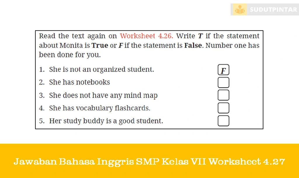 Jawaban Bahasa Inggris SMP Kelas VII Worksheet 4.27